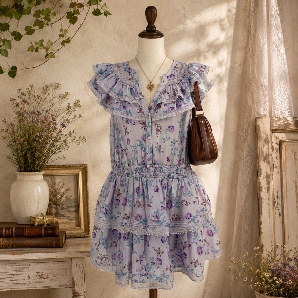 LoveShackFancy Target Floral Ruffle Mini Dress 1X Tiered Cotton Lace Romantic